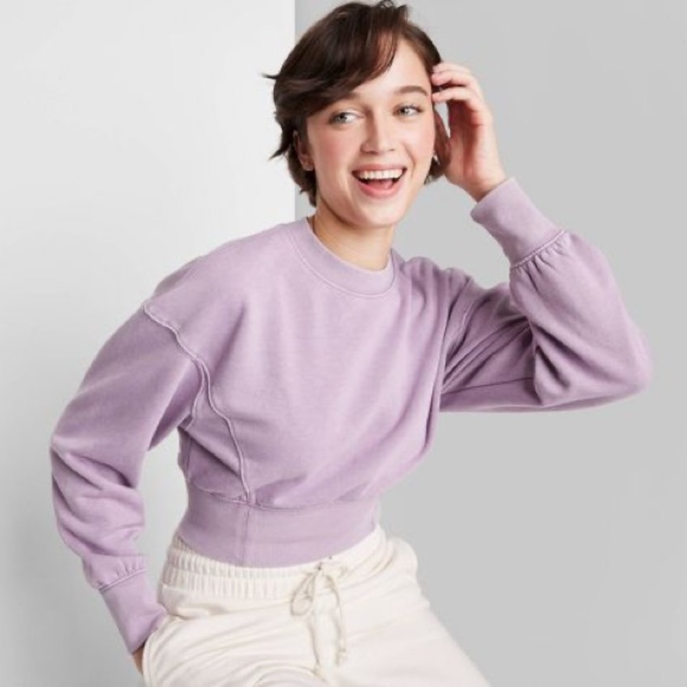 🧡 Cropped Crewneck Pullover Sweatshirt Wild Fable Target Berry Pink - Picture 3 of 3